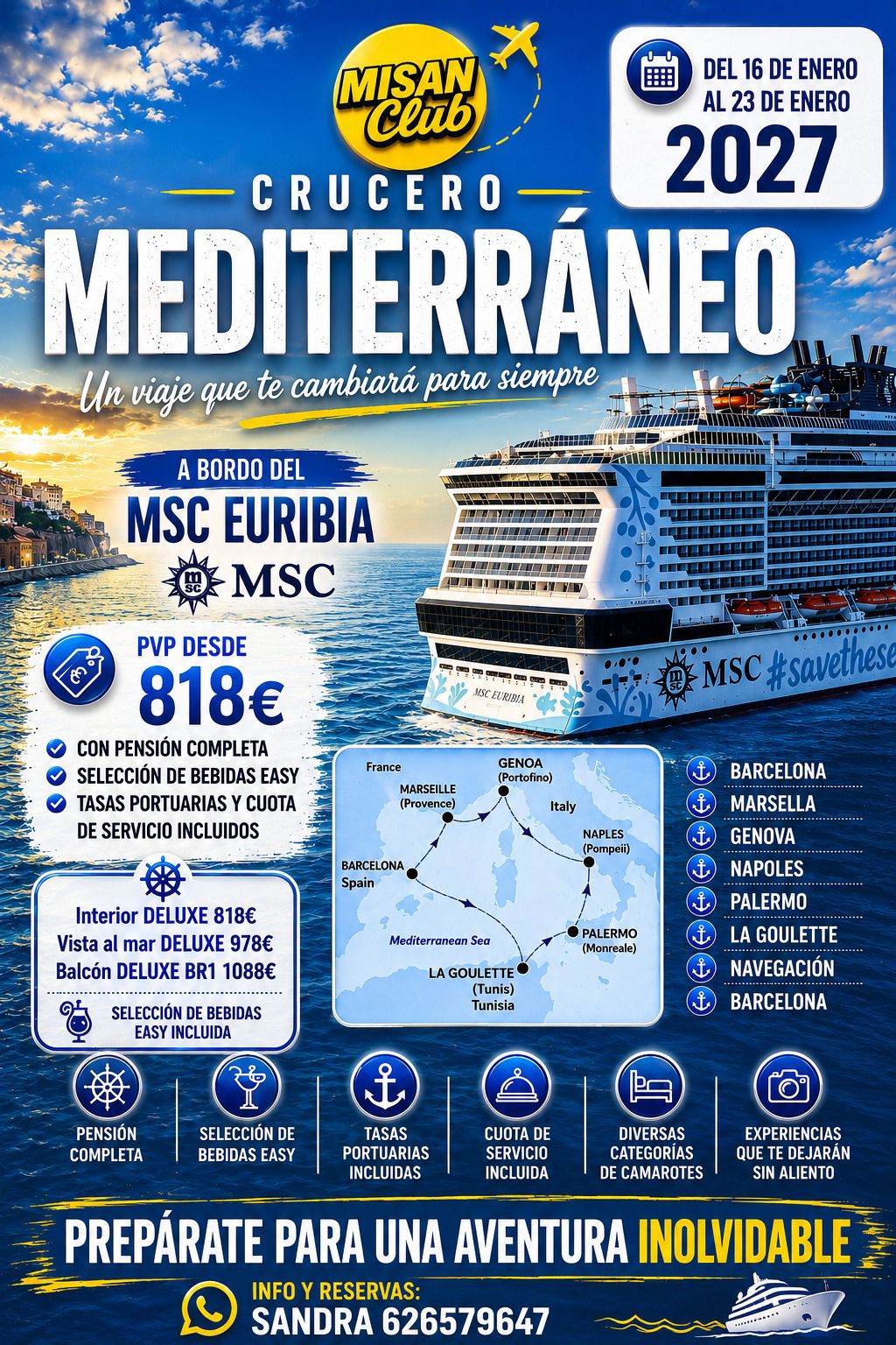 Crucero de Lujo por el Mediterráneo: 8 Días a bordo del MSC Euribia – MisanClub